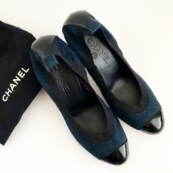 CHANEL Shoes - Chanel Stretch Spirit Pumps Black Patent & Denim